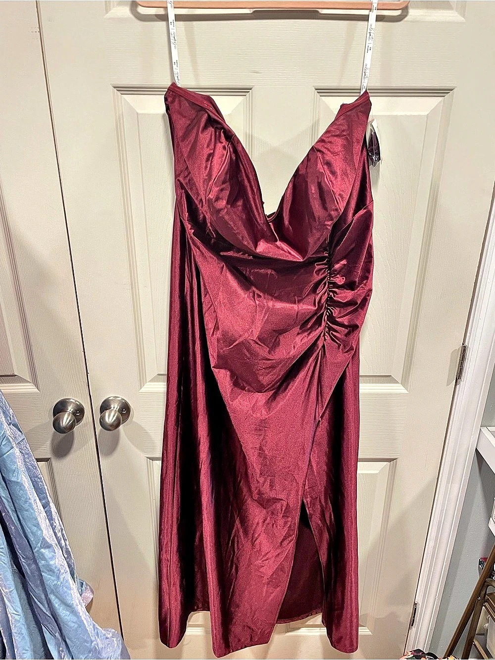 David's Bridal Stretch Satin Maxi gown in wine Size 24 NWT